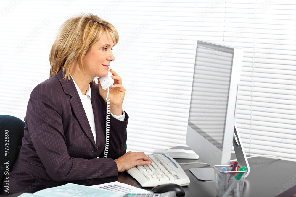 Business woman calling by phone. Business woman calling by phone.