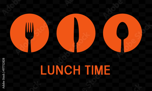 Lunch time with cutlery sign over black background. vector illustration