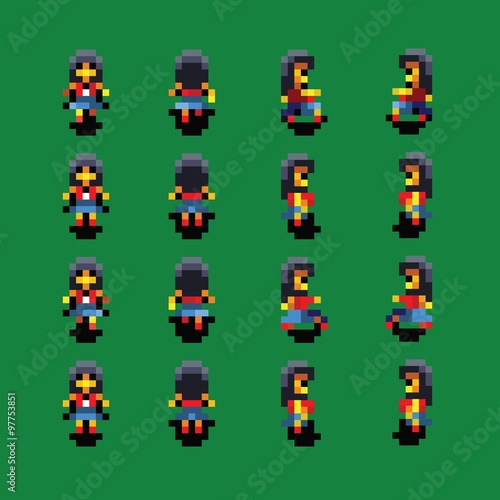 girl pixel art walk animation illustration