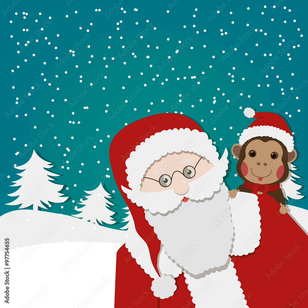 Santa claus and Chinese Zodiac - Monkey Christmas background. Vector illustration. 2016 New Year Symbol. Santa claus and Chinese Zodiac - Monkey Christmas background. Vector illustration. 2016 New Year Symbol.