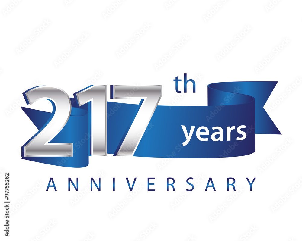 217 Years Anniversary Logo Blue Ribbon