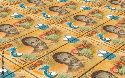 Papua New Guinean kina bills stacks background. Computer generated 3D photo rendering.