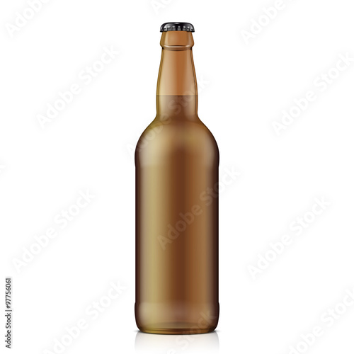 Glass Beer Brown Bottle On White Background Isolated. Ready For Your Design. Product Packing. 