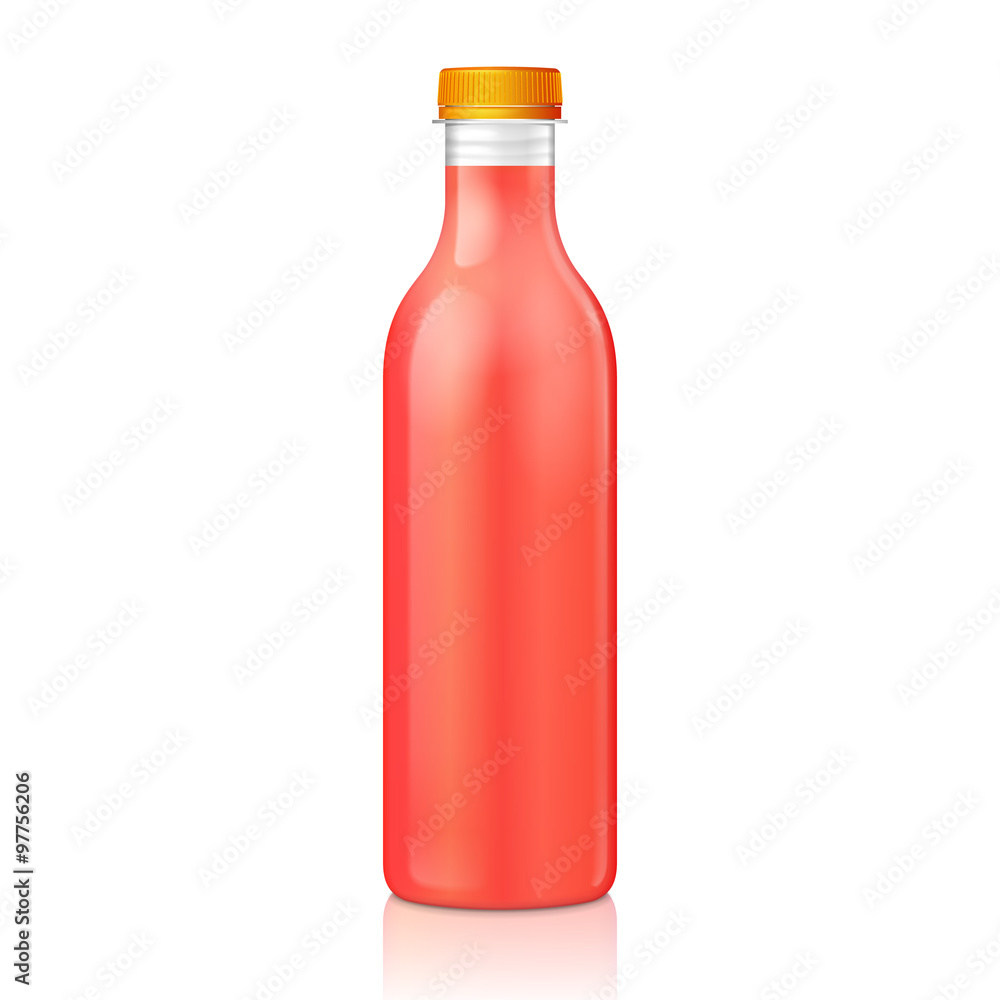 Mock Up Juice Glass Plastic Red Bottle On White Background Isolated. Ready For Your Design. Product Packing. Vector EPS10 Mock Up Juice Glass Plastic Red Bottle On White Background Isolated. Ready For Your Design. Product Packing. Vector EPS10