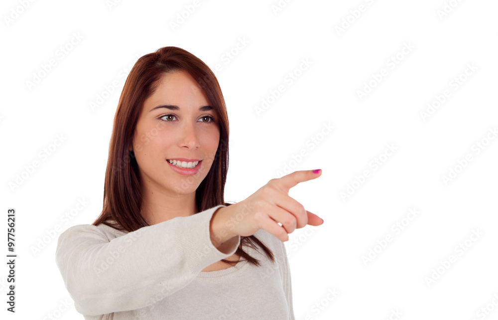 Cool girl pointing something Cool girl pointing something