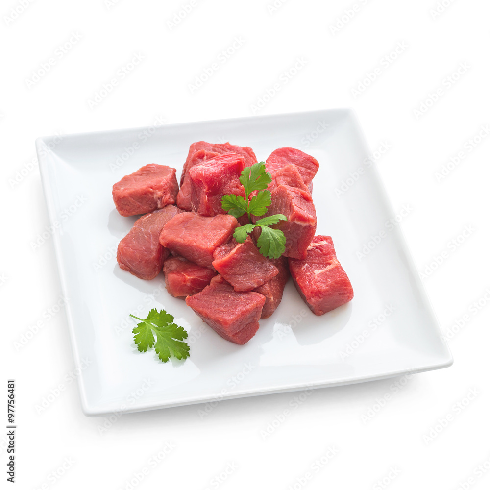 Pile of juicy beef cubes on plate
