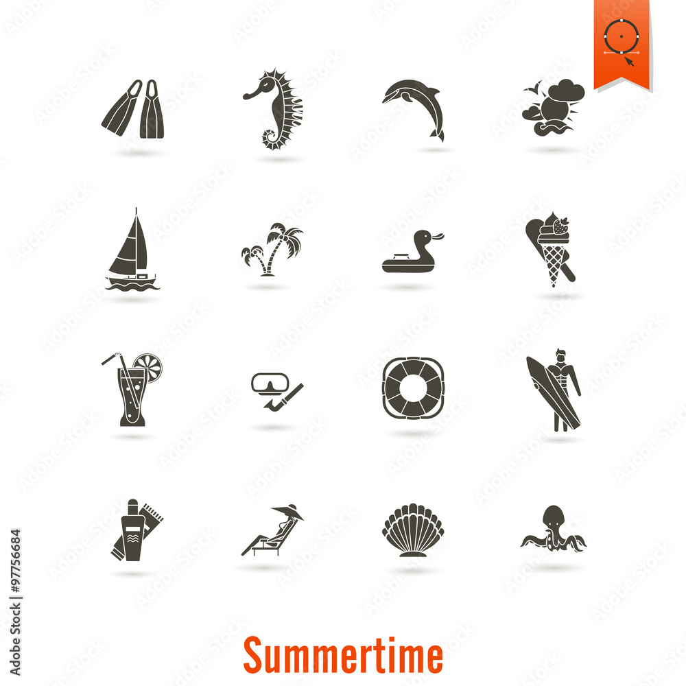 Summer and Beach Simple Flat Icons Summer and Beach Simple Flat Icons