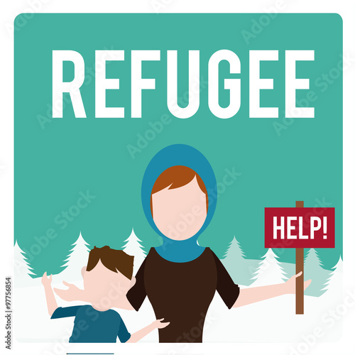 refugee illustration over  winter landscape