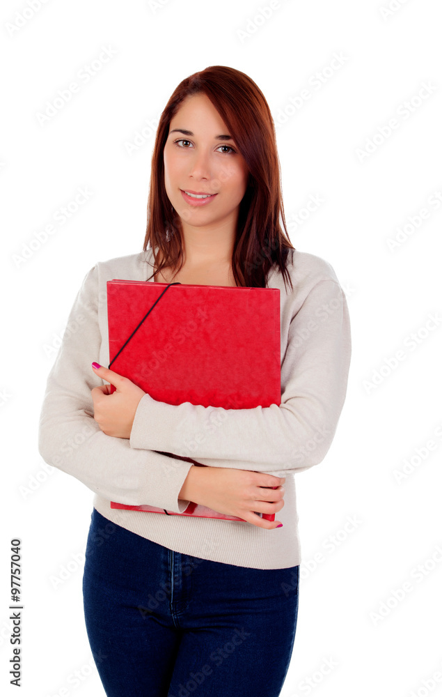 Young student girl with red folder Young student girl with red folder