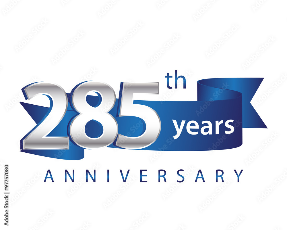 285 Years Anniversary Logo Blue Ribbon