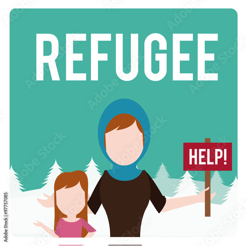 refugee illustration over  winter landscape