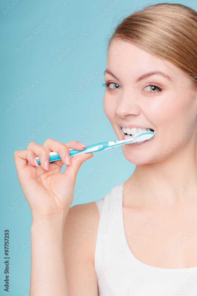 woman with toothbrush brushing cleaning teeth woman with toothbrush brushing cleaning teeth