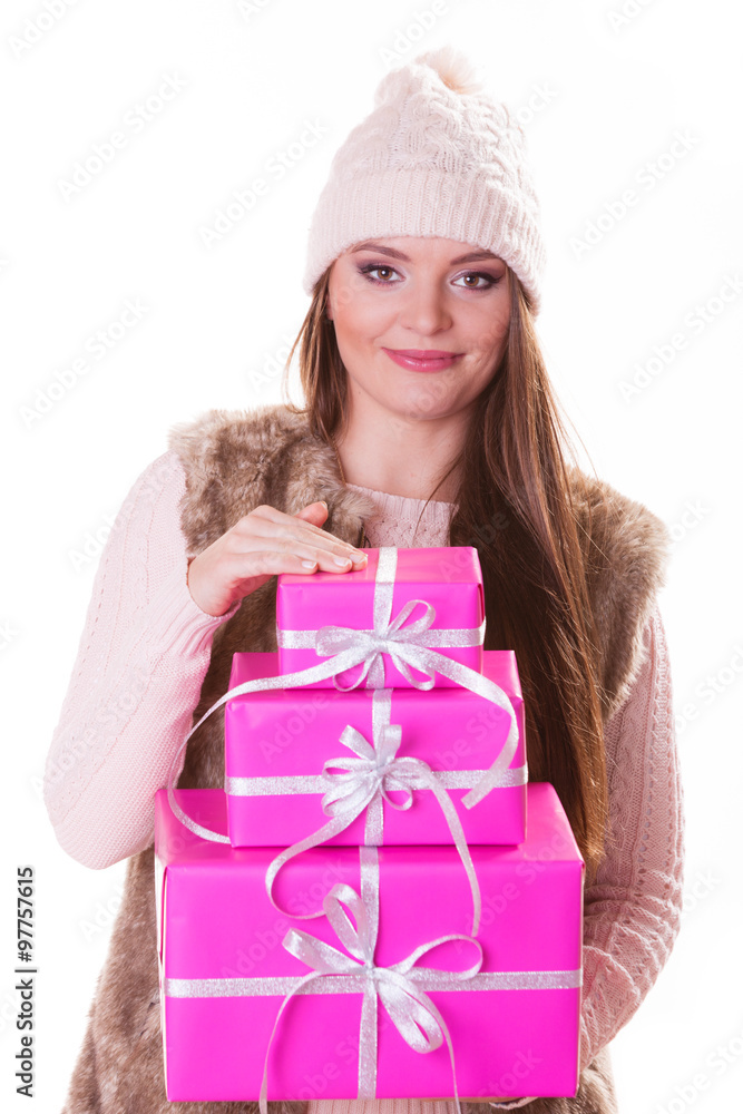 Pretty woman with boxes gifts. Christmas. Pretty woman with boxes gifts. Christmas.