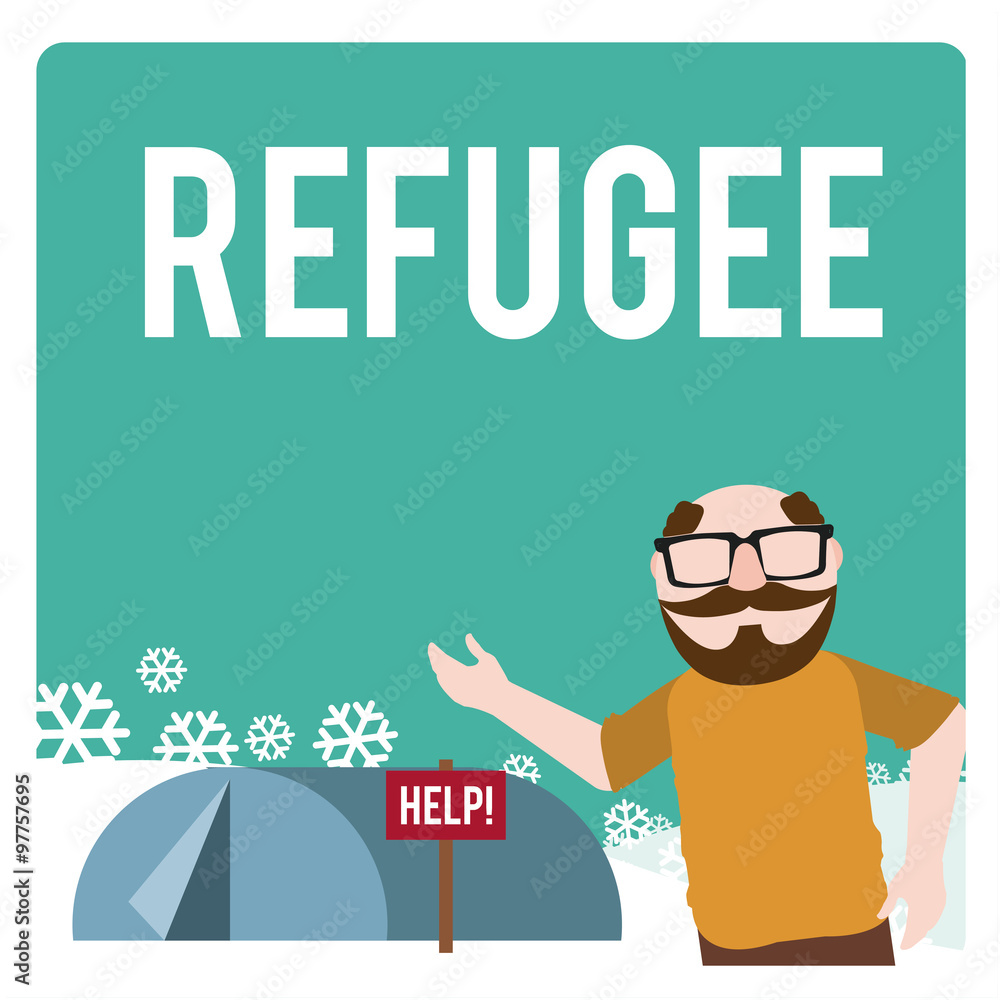 refugee illustration over  winter landscape