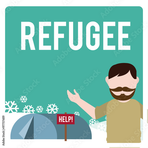 refugee illustration over  winter landscape