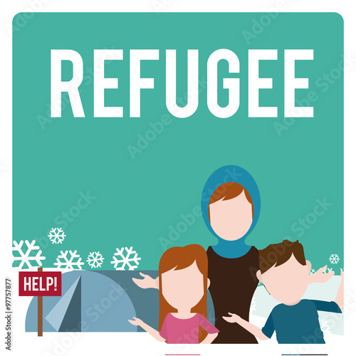 refugee illustration over  winter landscape