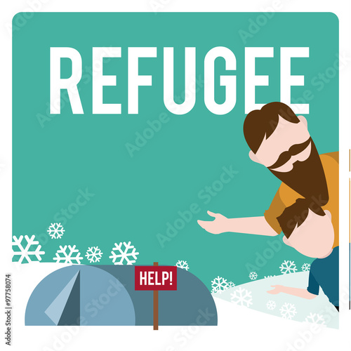 refugee illustration over  winter landscape