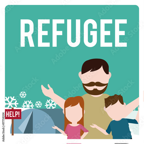 refugee illustration over  winter landscape