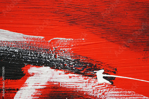 Brushstroke - white,black and red acrylic paint  on  metal surfa #97758695