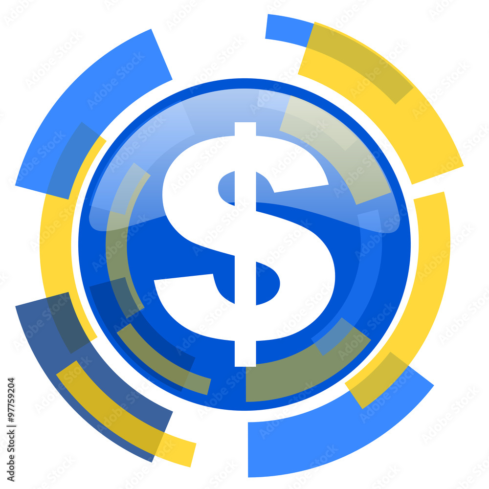 Fototapeta premium dollar blue yellow glossy web icon