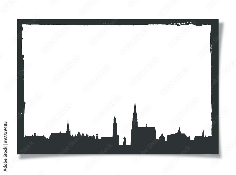 Obraz premium Grunge Photo Frame With Silhouette of Antwerp