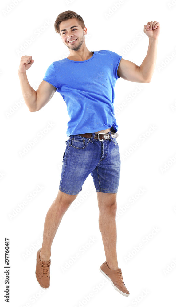 Active guy jumping in joy, isolated on white Active guy jumping in joy, isolated on white