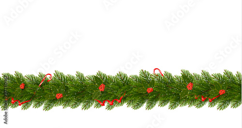 Christmas Border with tree branches. Horizontal banner vector