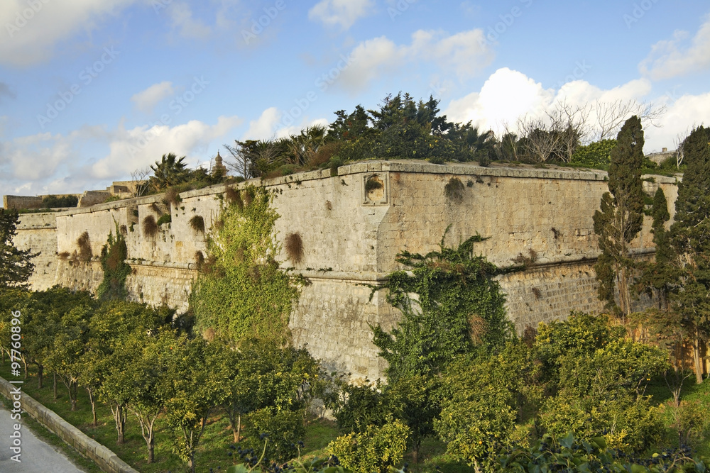 Defensive walls of city in Mdina  Malta
