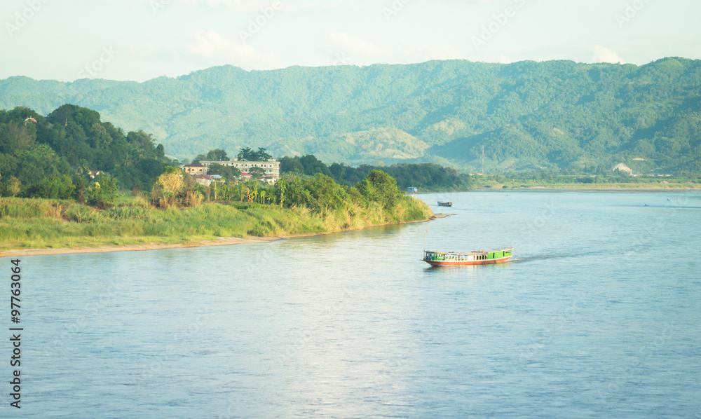 Shipping Lao boat on The Mae khong river