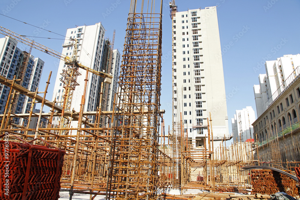 Steel grid on the construction site Steel grid on the construction site