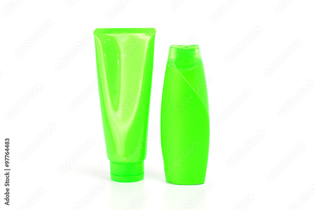 Green Plastic Bottle on a White Background Green Plastic Bottle on a White Background