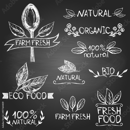 Set of hand drawn logos on the blackboard