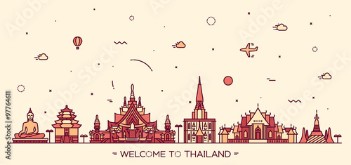 Skyline Thailand vector illustration linear style