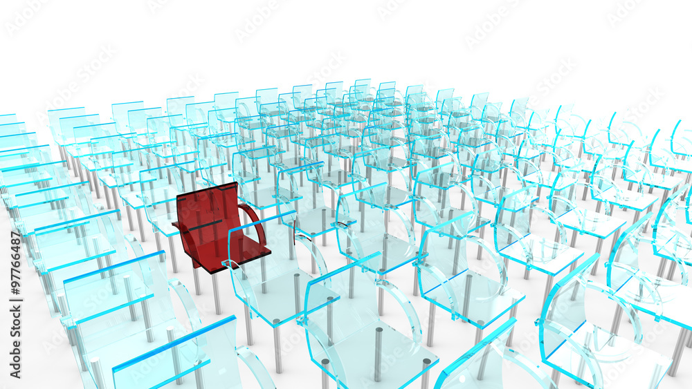 One red of many chairs One red of many chairs