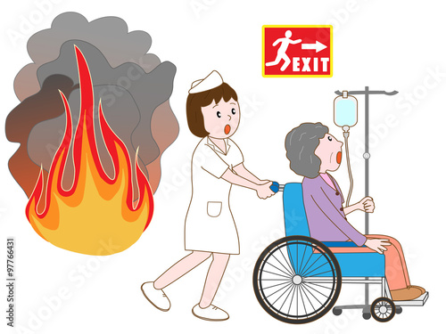 火災で避難する入院患者