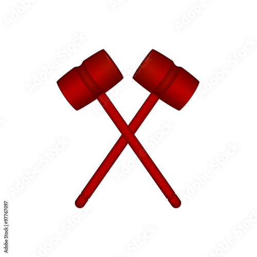 Two crossed wooden mallets in red design