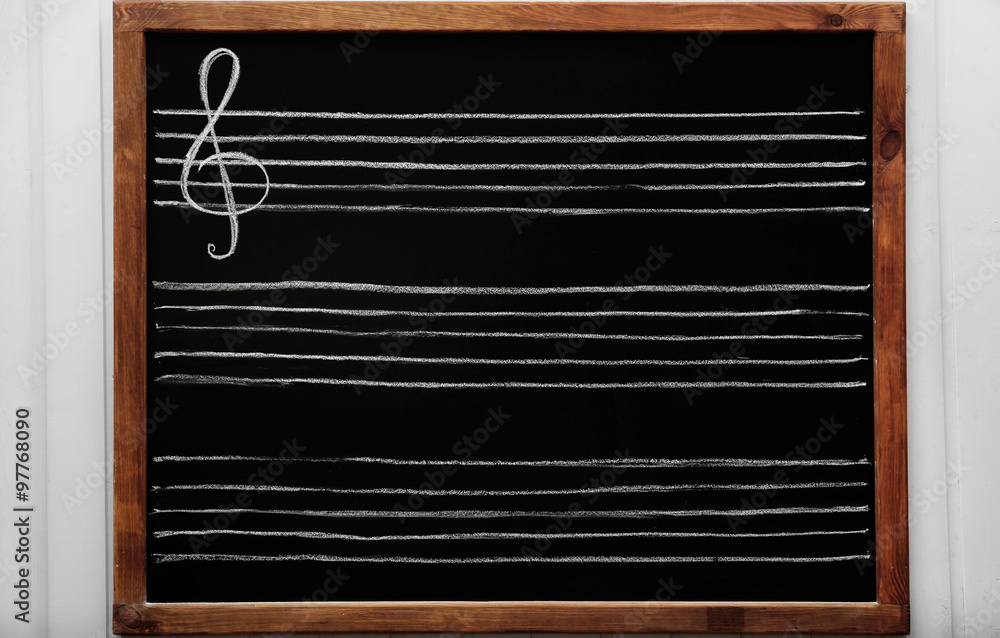 Lined blackboard for musical notes, close-up Lined blackboard for musical notes, close-up