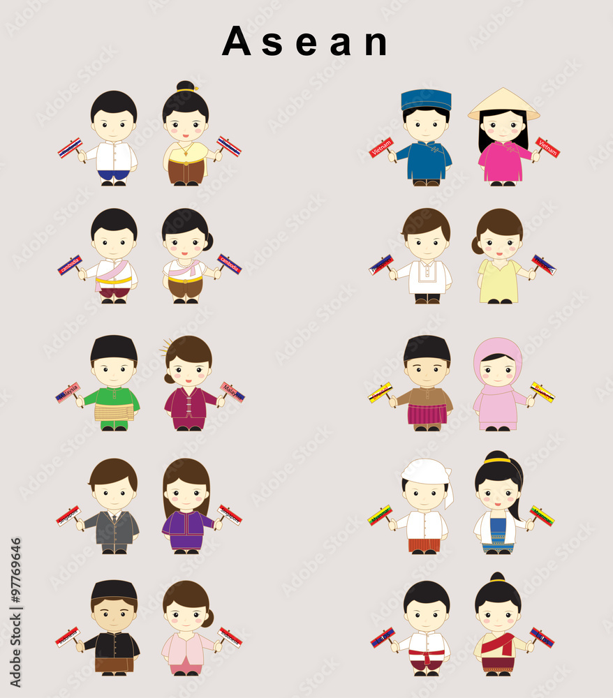Asean boys and girls in traditional costume Asean boys and girls in traditional costume