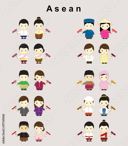 Asean boys and girls in traditional costume