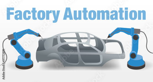 robot arms and vehicle frame, Factory automation, Industry 4.0, Internet of Things, vector illustration