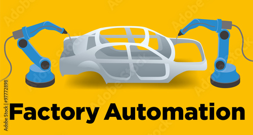 robot arms and vehicle frame, Factory automation, Industry 4.0, Internet of Things, vector illustration