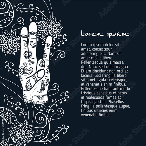 Element yoga Surya mudra hands with mehendi patterns.