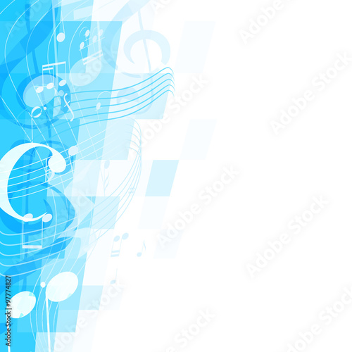abstract blue musical background with key and notes