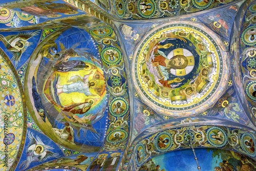 Interior of Church of the Savior on Spilled Blood (Cathedral of Resurrection of Christ). Architectural landmark and a unique monument to Alexander II.