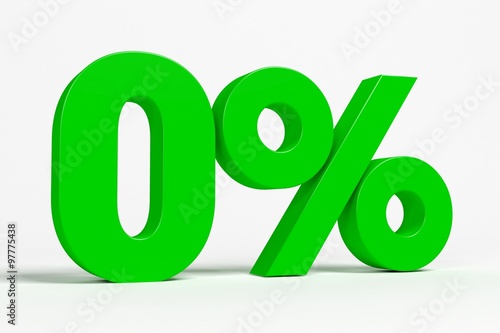 Green 3d 0% text on white background. See whole set for other numbers.
