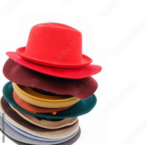 Stacked of colorful female hat