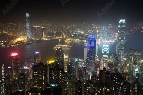 Nightview from Victoria Peak in Hong Kong                                         