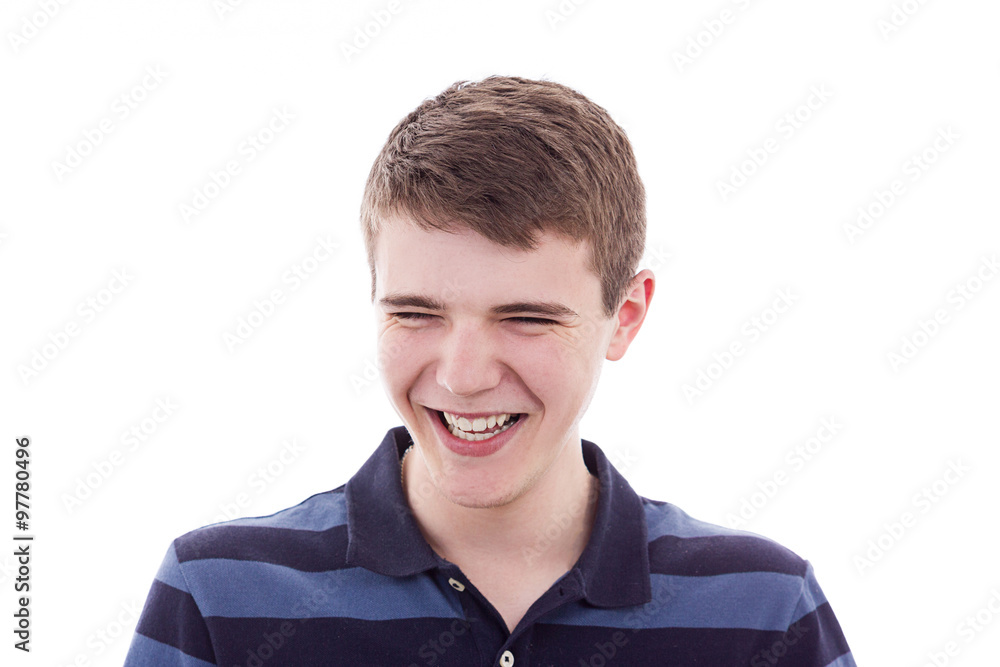 Smiling excited young man isolated on white background.Close-up shot of Happy smiling student in shirt over white background.Happiness Smiling excited young man isolated on white background.Close-up shot of Happy smiling student in shirt over white background.Happiness