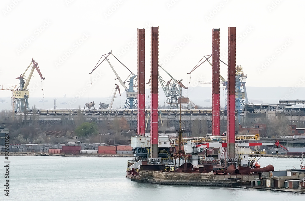 Fototapeta premium Views of the shipyard Zaliv in Kerch