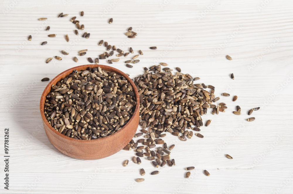 Seeds of a milk thistle (Silybum marianum, Scotch Thistle, Maria Seeds of a milk thistle (Silybum marianum, Scotch Thistle, Maria